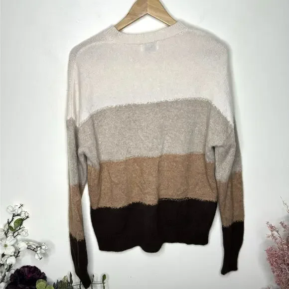 27 MILES MALIBU Alondra Cashmere Block Stripe Pullover Sweater In Brown {ZZ53}